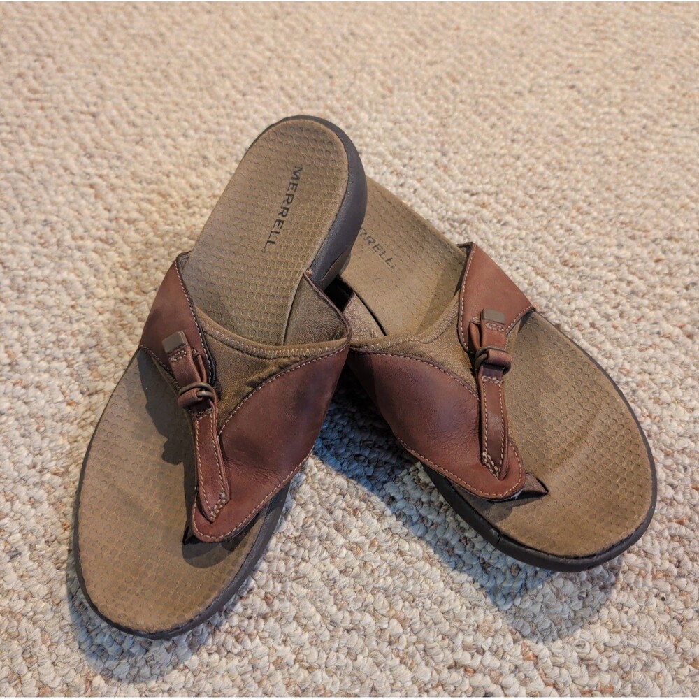 Merrell Gardena Thong Sandals Womens 8 Brown Leather Open Toe
